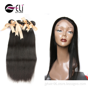 Factory Wholesale 360 lace wig pre plucked with Brazilian remy human hair bundles straight